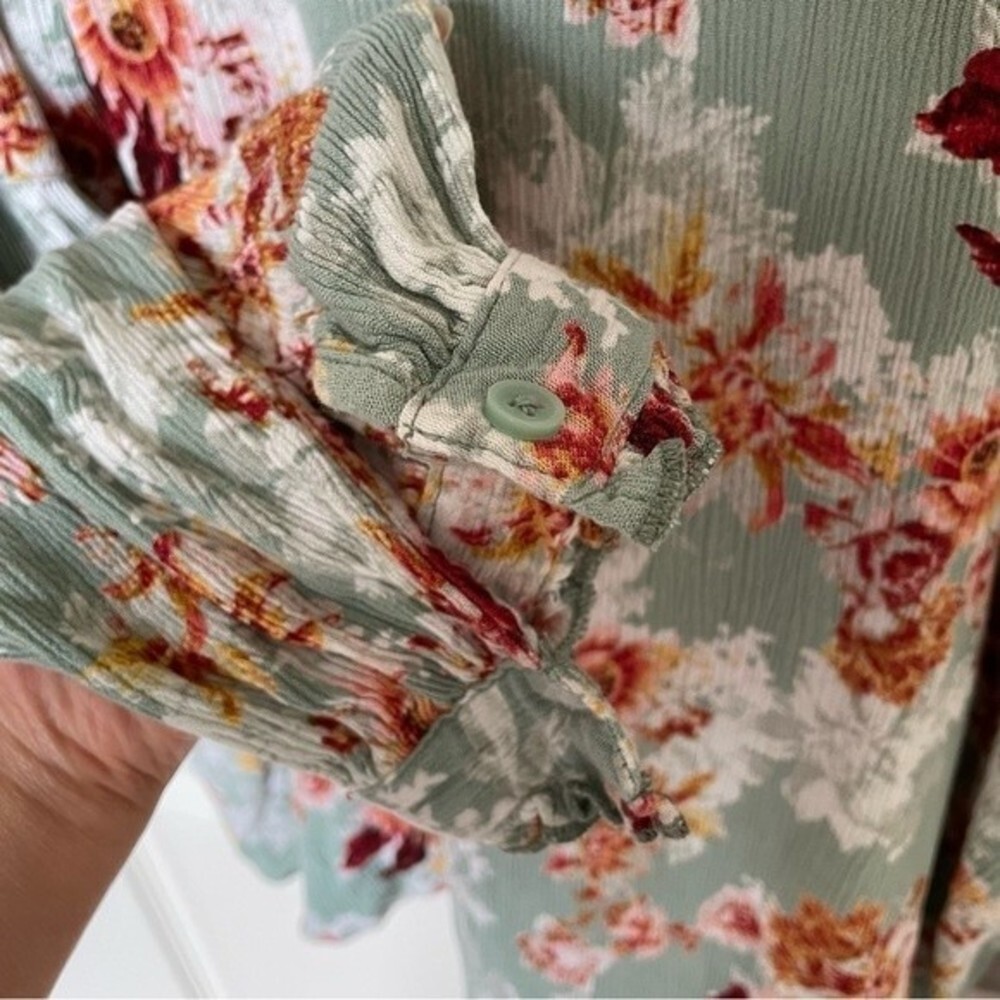 Style & Co - V-neck Ruffle Top Green & Rust Floral Print, XL - Picture 5 of 11